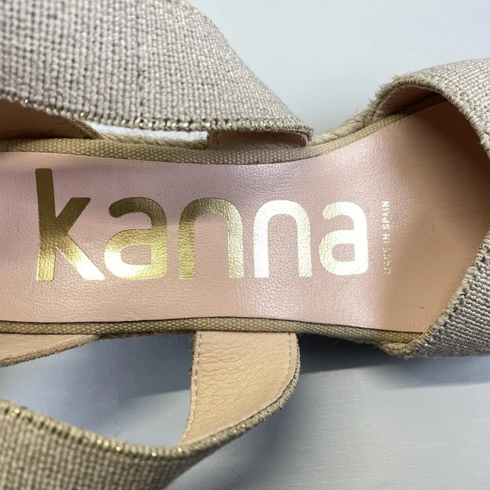 Kanna Espadrille Wedge Sandals Womens Size 37 Beige Crisscross Strappy Shoes